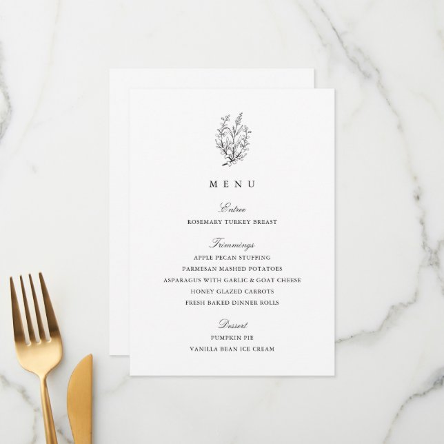 Elegant Black and White Thanksgiving Dinner Menu (Front/Back In Situ)