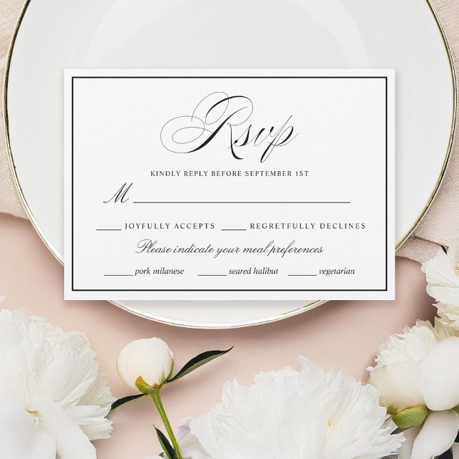 Elegant Black and White Thick Border Wedding RSVP Card (Creator Uploaded)