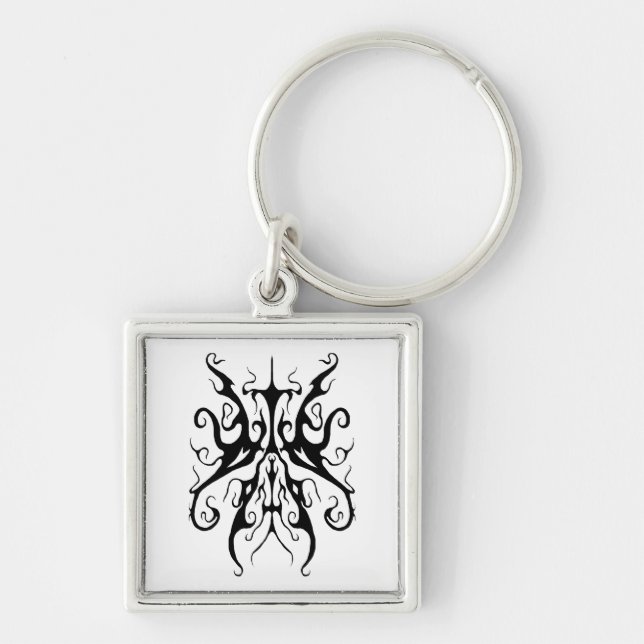 Elegant Black and White Tribal Mask Abstract Key Ring (Front)