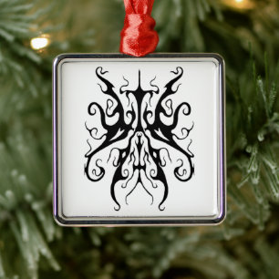 Elegant Black and White Tribal Mask Abstract Metal Tree Decoration