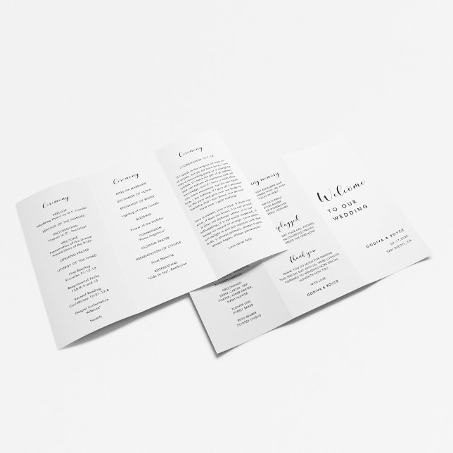 Elegant Black and White Trifold Wedding Program Flyer (Creator Uploaded)