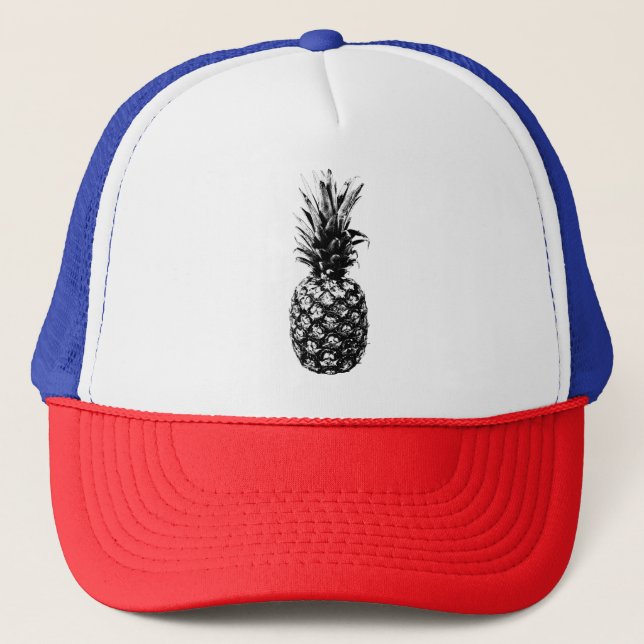 Elegant black and white Tropical  Pineapple  Trucker Hat (Front)