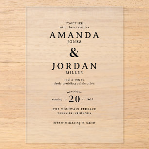 Elegant Black and White Typographic Acrylic Invitations