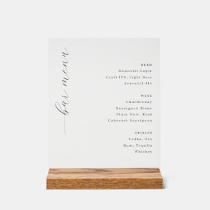 Elegant Black and White Typographic Bar Menu Acrylic Sign