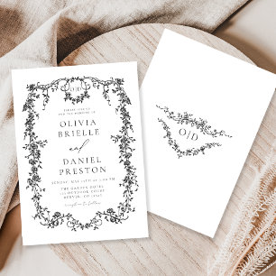 Elegant Black and White Victorian Wedding Invitation