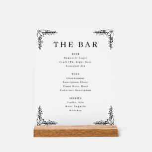 Elegant Black and White Vintage Bar Menu Acrylic Sign