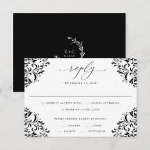 Elegant Black and White Vintage Classic Wedding RS RSVP Card
