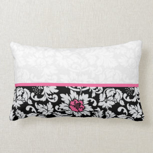 Elegant Black And White Vintage Floral Damasks Lumbar Cushion