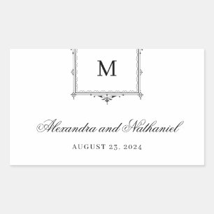 Elegant Black and White Vintage Monogram Wedding Rectangular Sticker