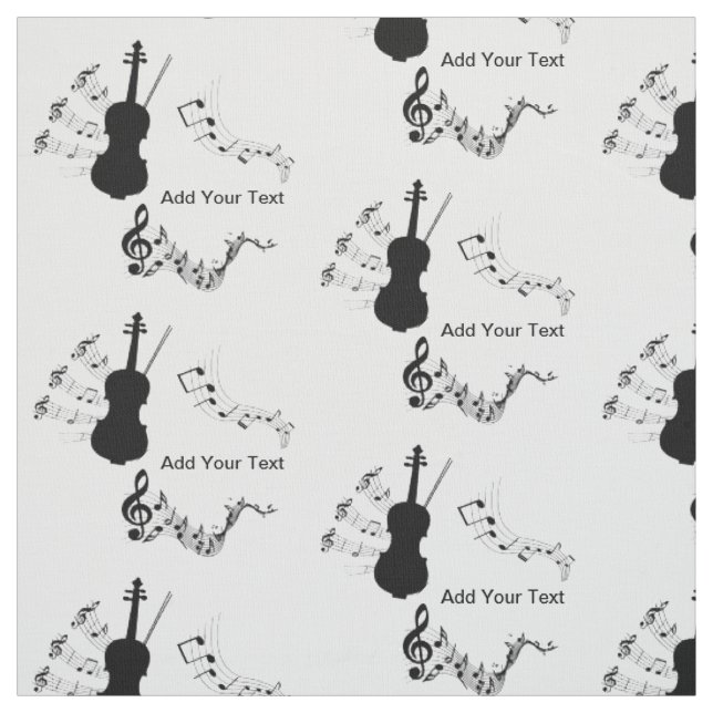 Elegant Black and White Violin with Musical Notes Fabric (Swatch)