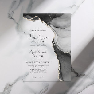 Elegant Black and White Watercolor Marble Wedding Acrylic Invitations