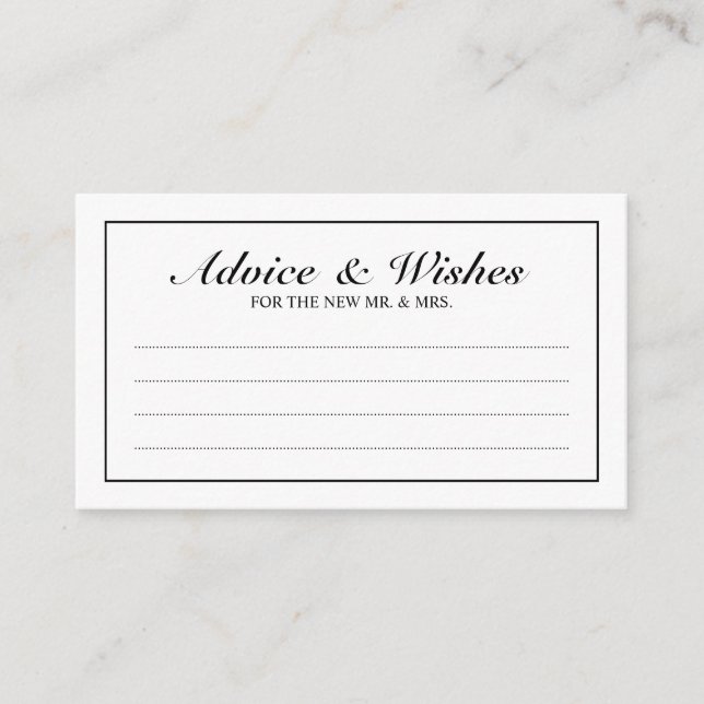 Elegant Black and White Wedding Advice and Wishes Card (Front)