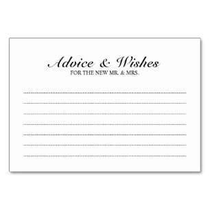 Elegant Black and White Wedding Advice and Wishes Table Number
