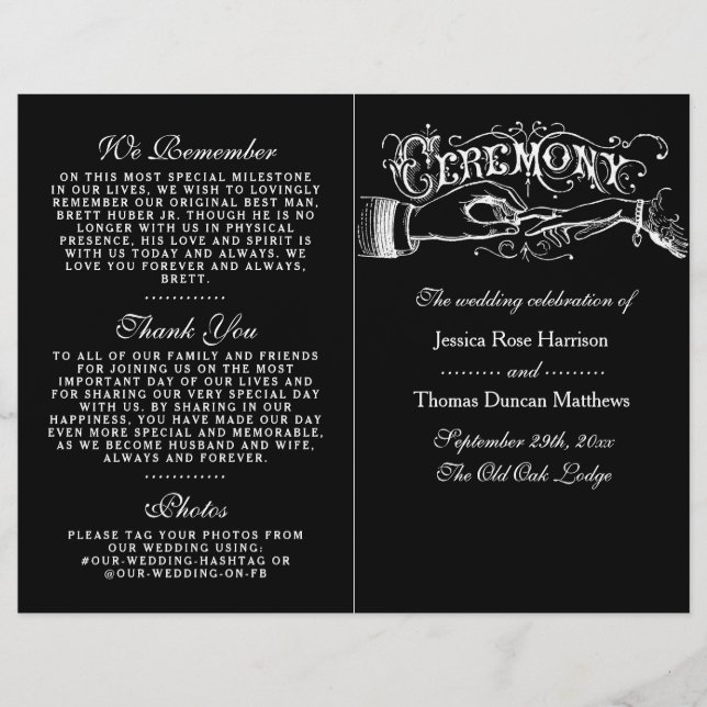 Elegant Black And White Wedding Ceremony Programs (Front)