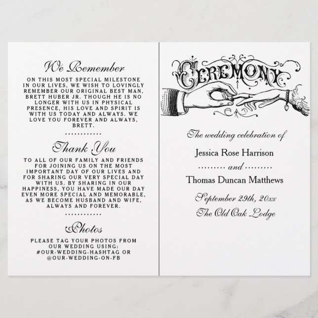 Elegant Black And White Wedding Ceremony Programs (Front)