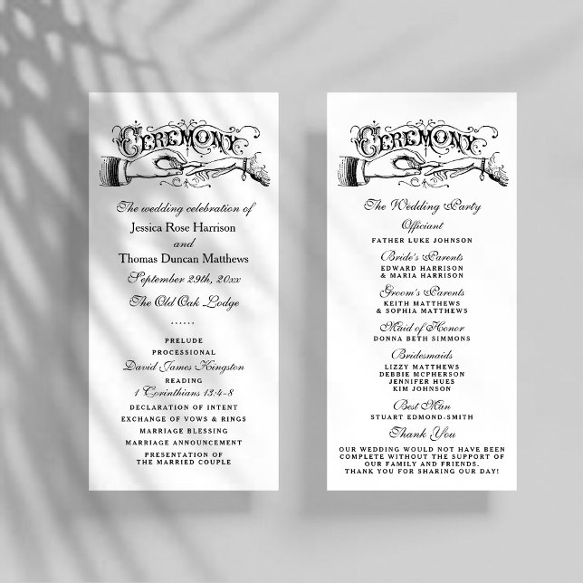 Elegant Black And White Wedding Ceremony Programs Rack Card (Creator Uploaded)