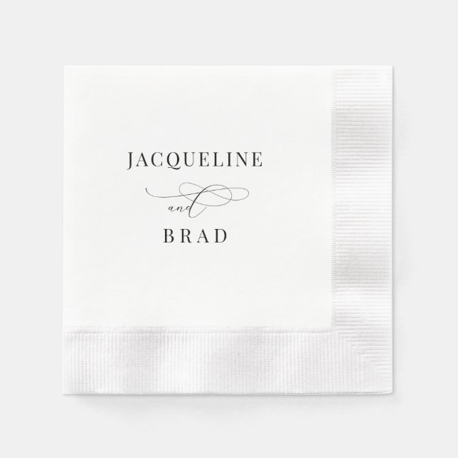 Elegant Black and White Wedding Coined Napkin (Front)