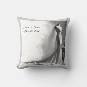 Elegant Black and White Wedding Cushion
