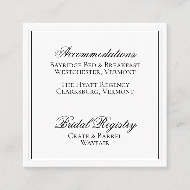 Elegant Black and White Wedding Details Card (Front)