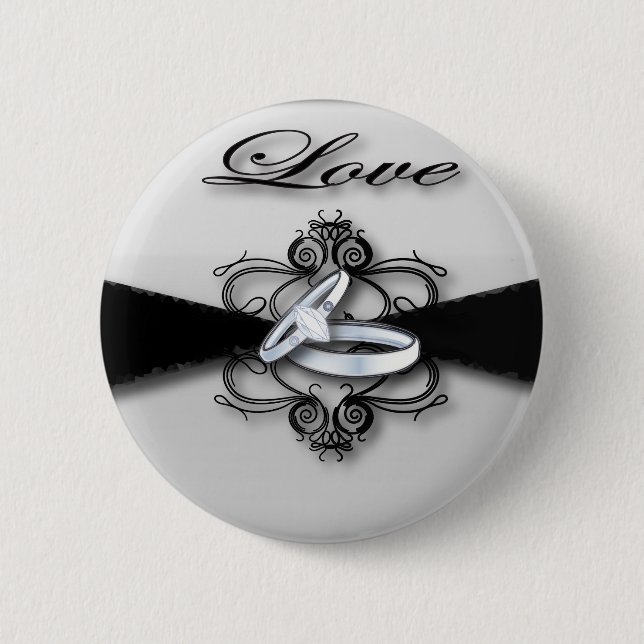Elegant Black and White Wedding Favour 6 Cm Round Badge (Front)