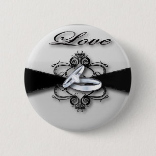 Elegant Black and White Wedding Favour 6 Cm Round Badge