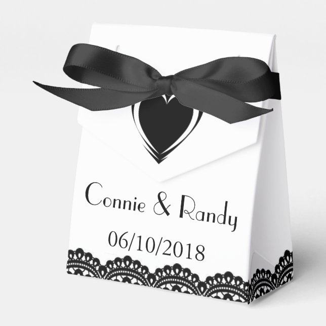 Elegant Black and White Wedding Favour Box (Front Side)