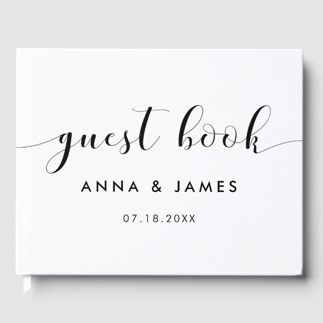 Elegant black and white wedding guest book (Front)