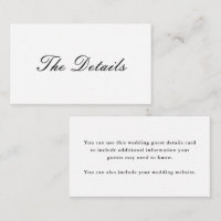 Elegant Black and White Wedding Guest Details
