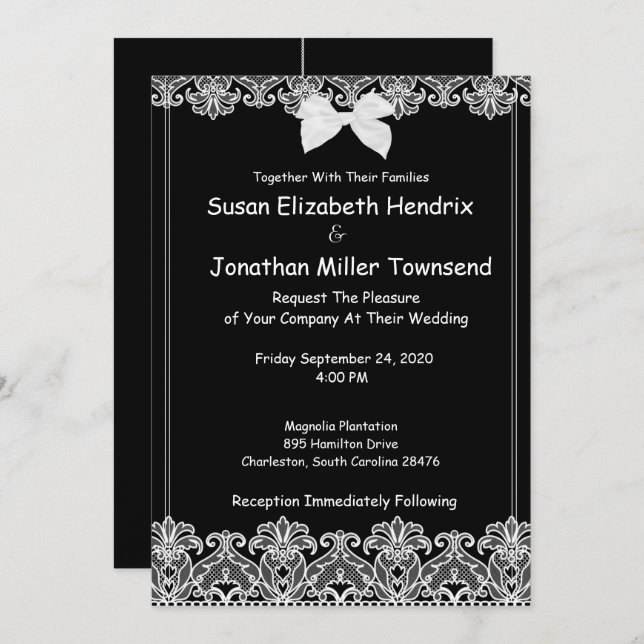 Elegant Black and White Wedding Invitation (Front/Back)