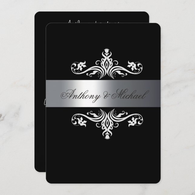 Elegant Black and White, Wedding Invitation (Front/Back)