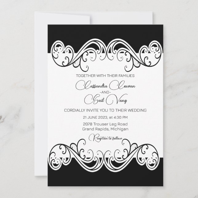 Elegant Black And White Wedding Invitation (Front)