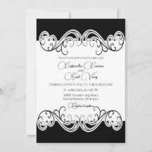 Elegant Black And White Wedding Invitation