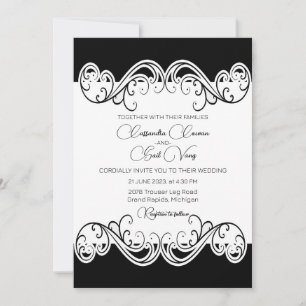 Elegant Black And White Wedding Invitation