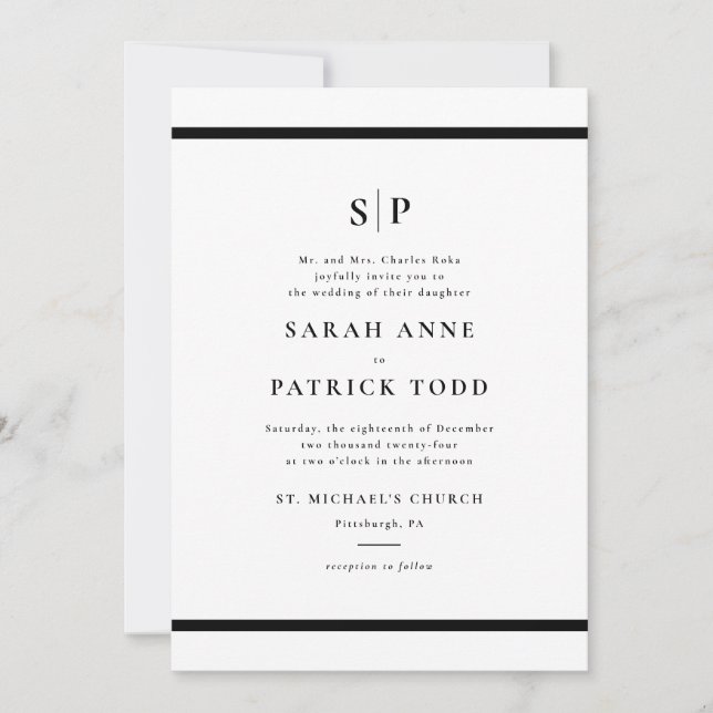 Elegant Black and White Wedding Invitation (Front)