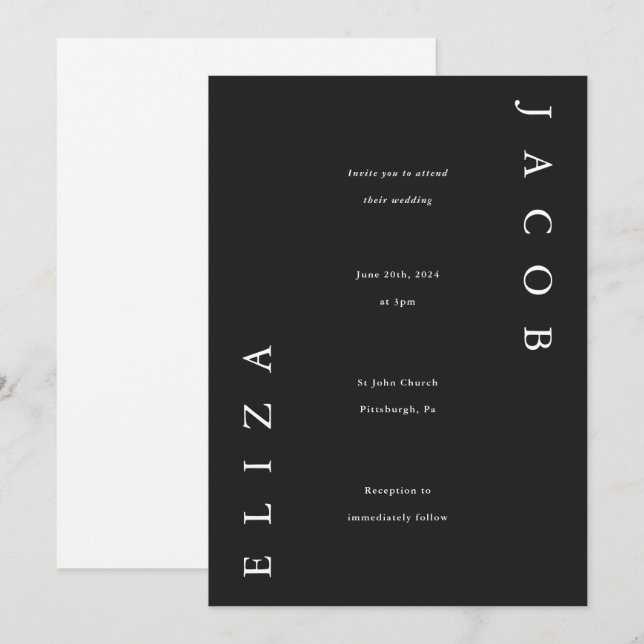 Elegant Black and White Wedding Invitation (Front/Back)