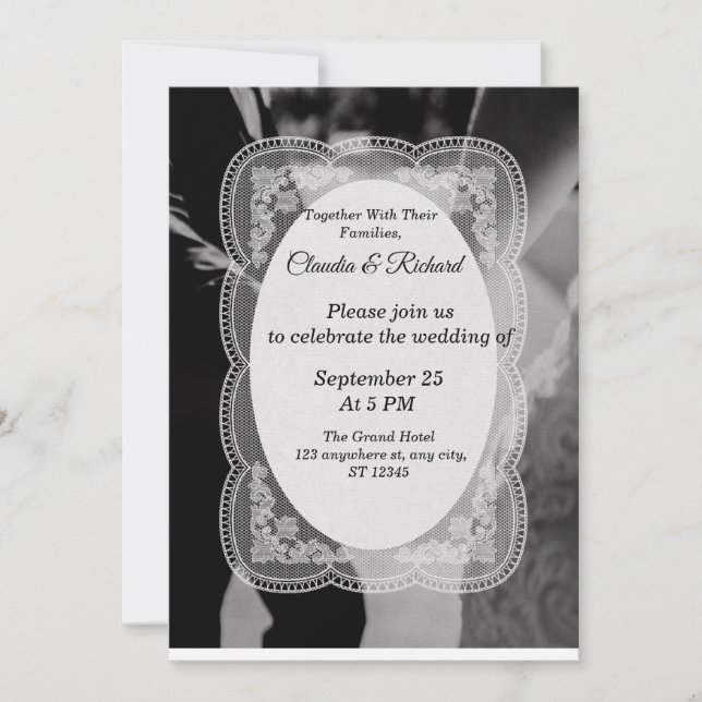 Elegant Black and White Wedding Invitation (Front)