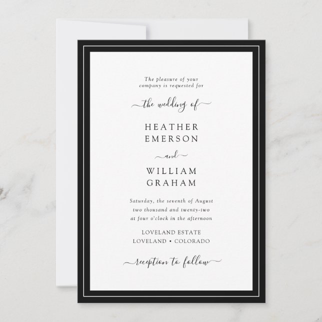 Elegant Black and White Wedding Invitation (Front)