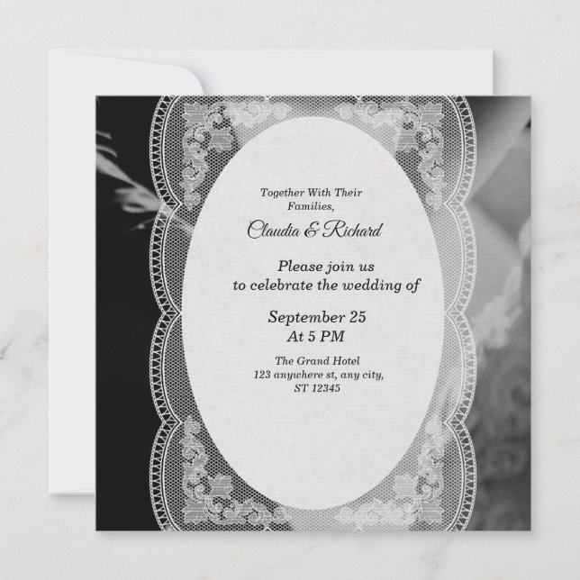 Elegant Black and White Wedding Invitation (Front)