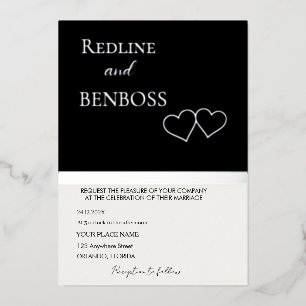 Elegant Black and white Wedding Invitation Silver