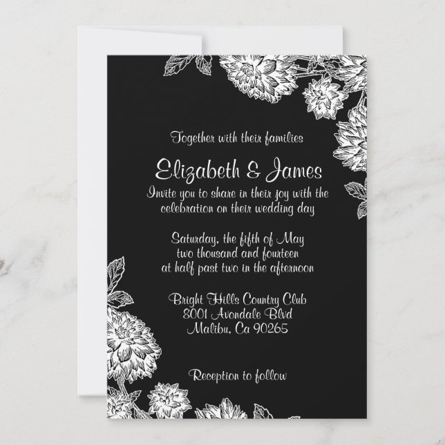 Elegant Black And White Wedding Invitations (Front)