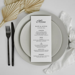 elegant black and white wedding menu card