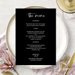 Elegant Black And White Wedding Menu Cards<br><div class="desc">A stylish calligraphy wedding menu card for the plate. Easy to personalise with your details. CUSTOMIZATION: If you need design customisation,  please contact me through chat; if you need information about your order,  shipping options,  etc.,  please contact Zazzle support directly.</div>