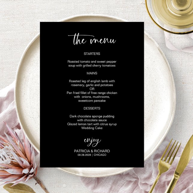 Elegant Black And White Wedding Menu Cards (Creator Uploaded)