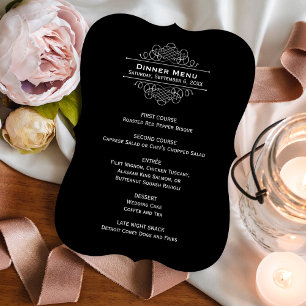 Elegant Black and White Wedding Monogram Dinner Menu