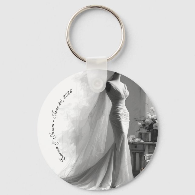 Elegant Black and White Wedding Napkins  Key Ring (Front)