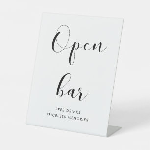 Elegant Black and White Wedding Open Bar Pedestal Sign