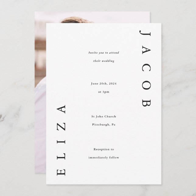 Elegant Black and White Wedding Photo Invitation (Front/Back)