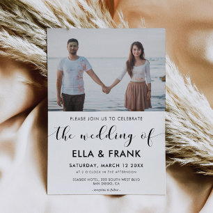 Elegant black and white wedding photo invitation