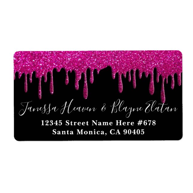 Elegant Black and White Wedding Pink Glitter Drips (Front)