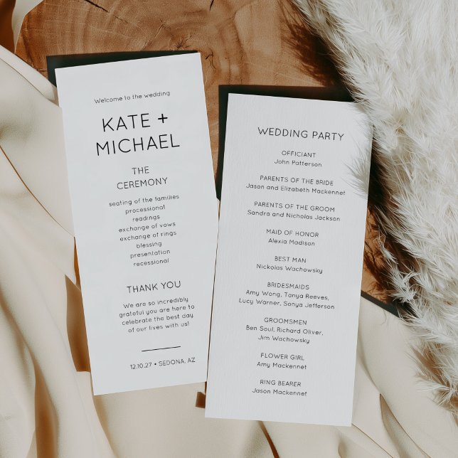 Elegant Black and White Wedding Program Card (Elegant Minimalist Black and White Double Sided Wedding Program)
